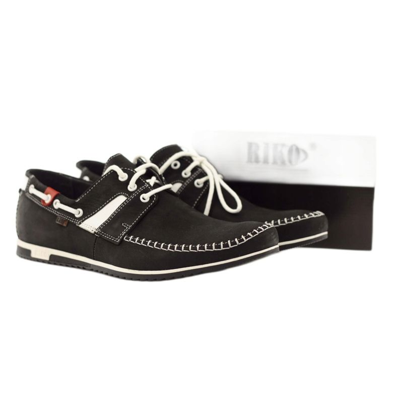 Riko chaussures de sport pour hommes 625 cuir blanc noir 4