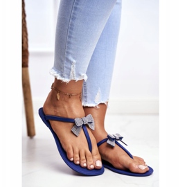 LU BOO Pantoufles En Caoutchouc Femme Bleu Marine Tongs Bows Georgia 1