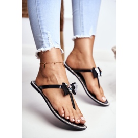 LU BOO Pantoufles Caoutchouc Femme Tongs Noires Lissy Strass 1