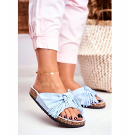 BUGO Pantoufles Bleues Pour Femmes Sur Cork Fringe Marina 2 BUGO Pantoufles Bleues Pour Femmes Sur Cork Fringe Marina 2