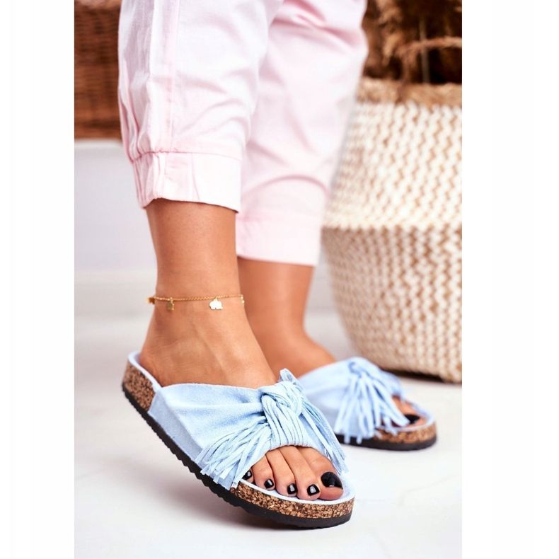 BUGO Pantoufles Bleues Pour Femmes Sur Cork Fringe Marina 2 BUGO Pantoufles Bleues Pour Femmes Sur Cork Fringe Marina 2