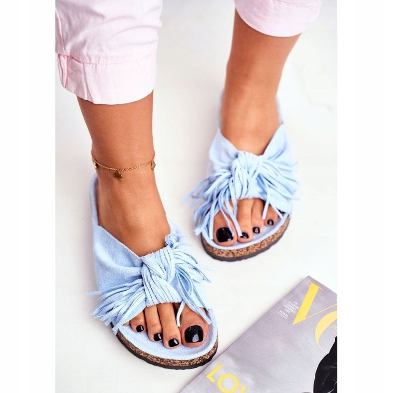 BUGO Pantoufles Bleues Pour Femmes Sur Cork Fringe Marina 1 BUGO Pantoufles Bleues Pour Femmes Sur Cork Fringe Marina 1