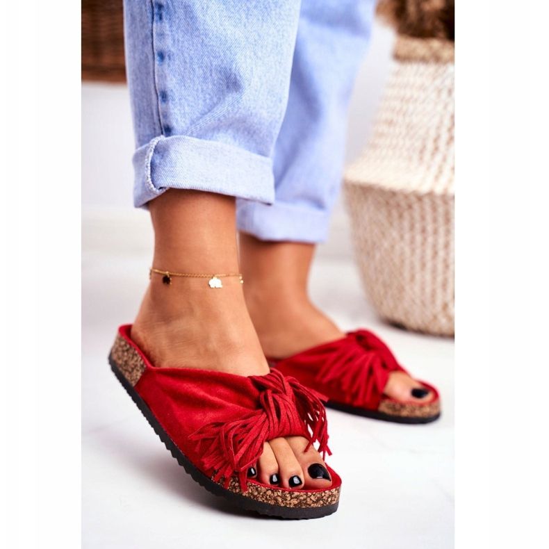 BUGO Chaussons Rouges Pour Femmes On The Cork Fringe Marina 2 BUGO Chaussons Rouges Pour Femmes On The Cork Fringe Marina 2