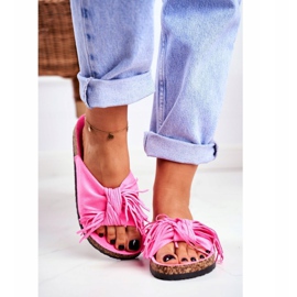 BUGO Tongs Rose Fluo Femme Sur Cork Fringe Marina 2