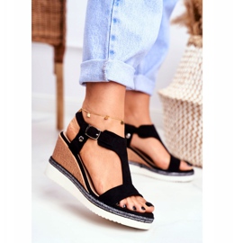 BUGO Sandales Femme Sur Compensée Noir Rosa 2