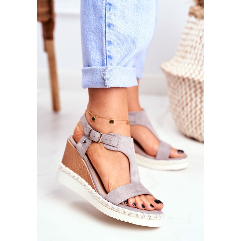 BUGO Sandales Femme Sur Compensée Gris Rosa 2 BUGO Sandales Femme Sur Compensée Gris Rosa 2