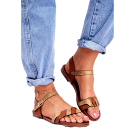 S.Barski Sandales pour femmes Flat Brown Summer Vibes brun d'or 1