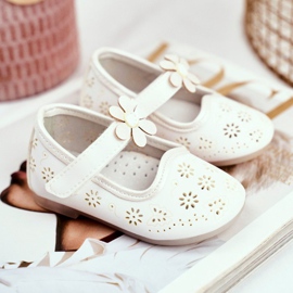Apawwa Ballerines pour enfants sur Velcro Kwiatuszek White Flored blanc 1