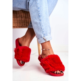 PB2 Chaussons Femme Avec Fourrure Rouge Sensible 2