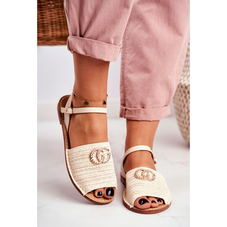 Sandales plates pour femmes beiges Lu Boo Tressé Felicia 2 Sandales plates pour femmes beiges Lu Boo Tressé Felicia 2