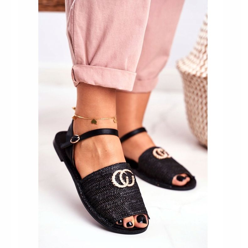 Sandales plates noires pour femmes Lu Boo Tressé Felicia 1