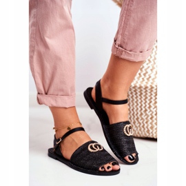 Sandales plates noires pour femmes Lu Boo Tressé Felicia 2