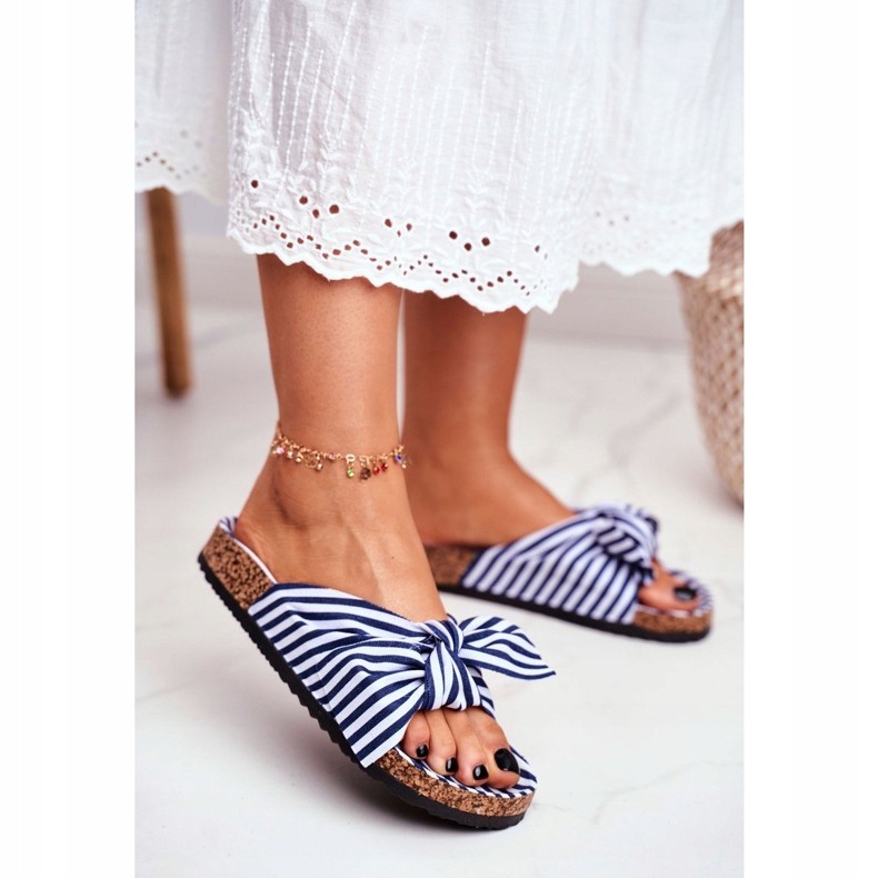BUGO Chaussons Femme Nœuds Pin-up Bleu Marine Verrone blanc 1