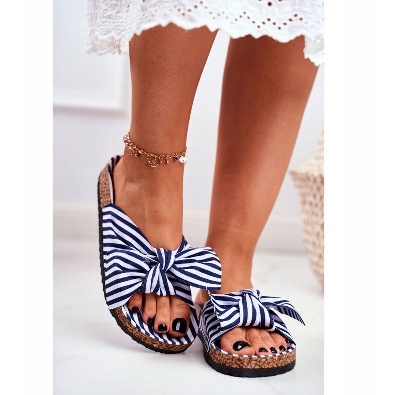 BUGO Chaussons Femme Nœuds Pin-up Bleu Marine Verrone blanc 2