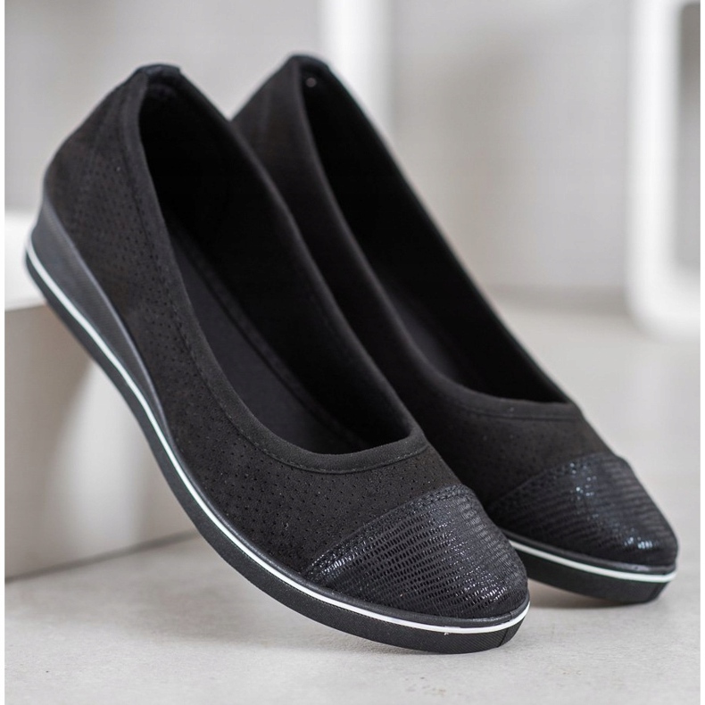 SHELOVET Ballerine Noire Sur Compensée le noir 2