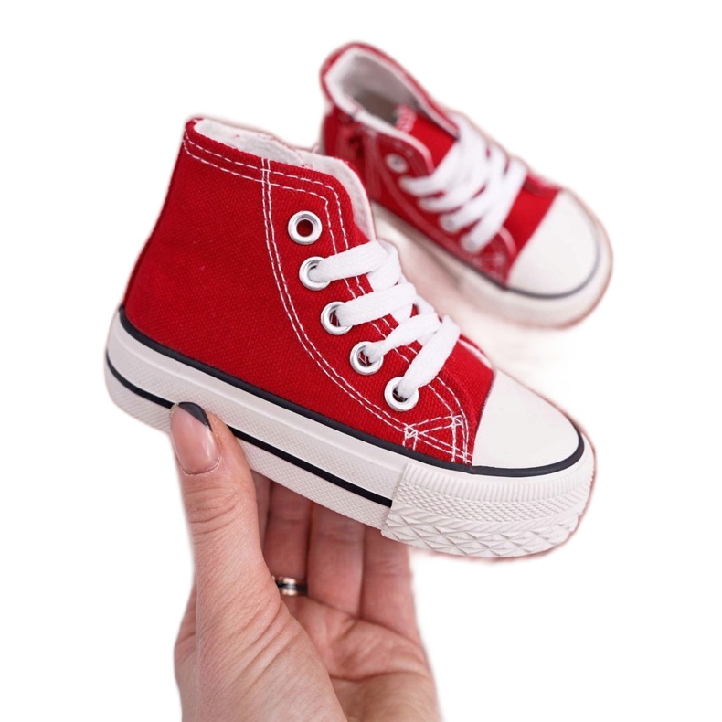FRROCK Baskets montantes classiques pour enfants avec fermeture à glissière Filemon rouge blanc 2