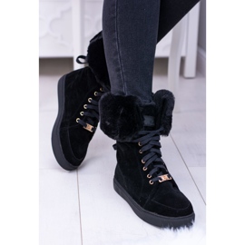 Bottines en daim noires Lu Boo Timberki avec fourrure le noir 1