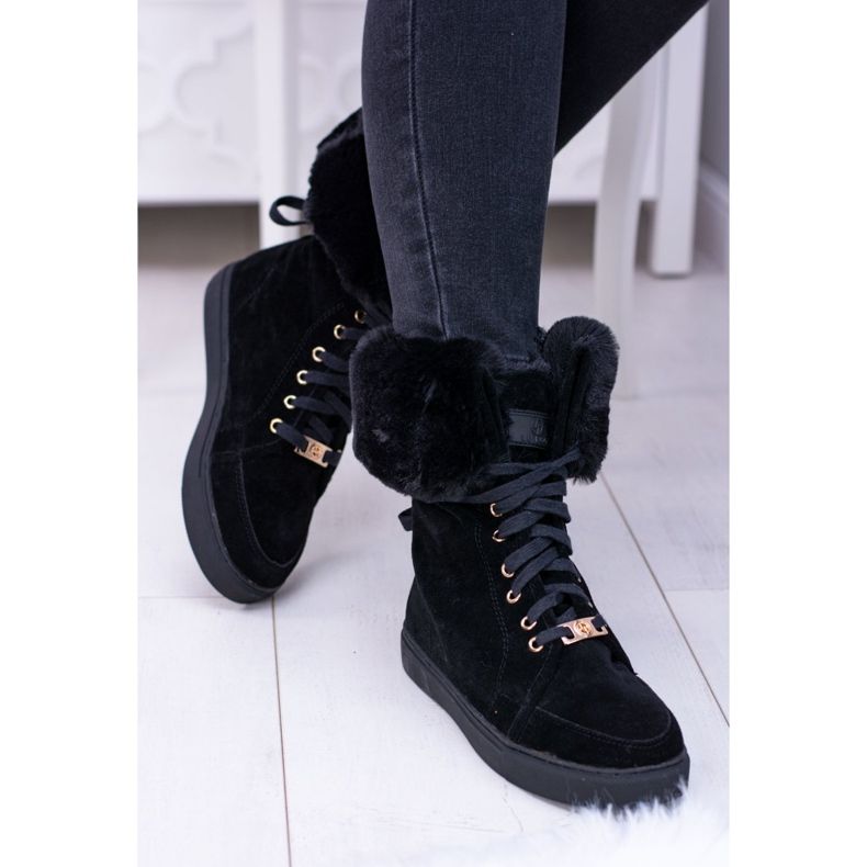 Bottines en daim noires Lu Boo Timberki avec fourrure 1