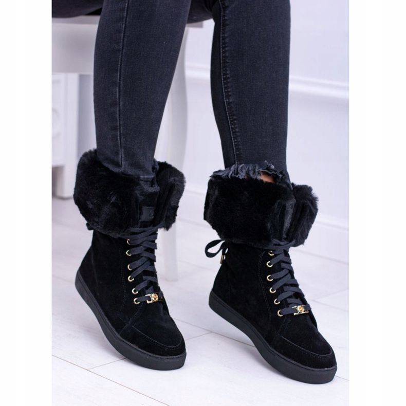Bottines en daim noires Lu Boo Timberki avec fourrure 2