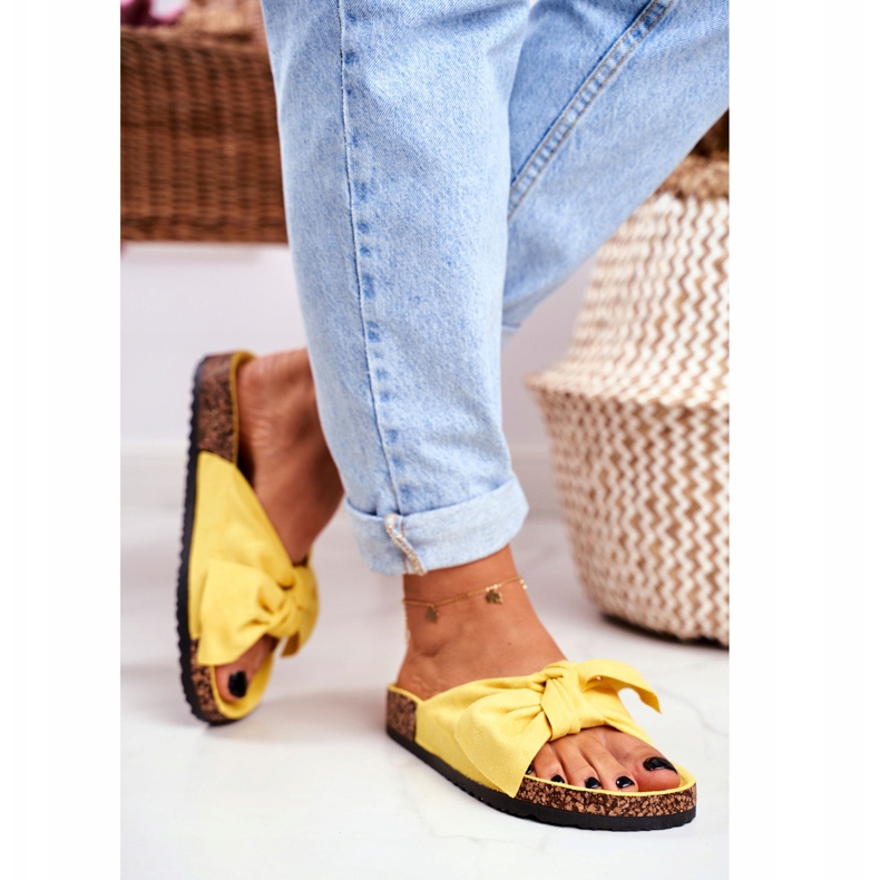 PS1 Pantoufles jaunes pour femmes sur le nœud en liège Wendy 2
