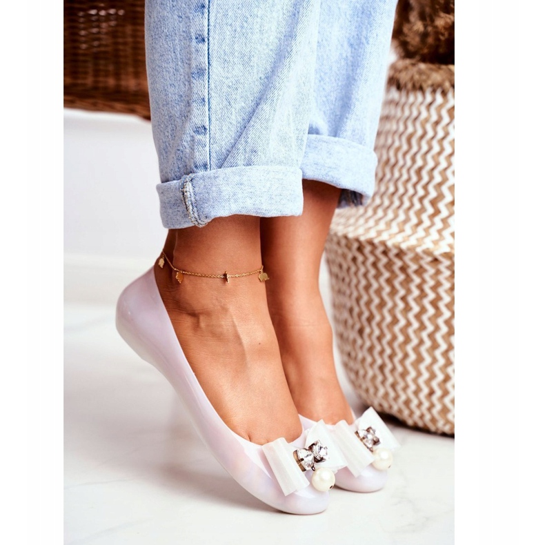 LU BOO Ballerines Caoutchouc Blanc Meliski Bows Pearl Millie 1