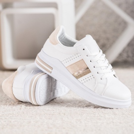 SHELOVET Baskets avec empiècements en daim blanche 2