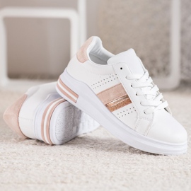 SHELOVET Baskets avec empiècements en daim blanche 4