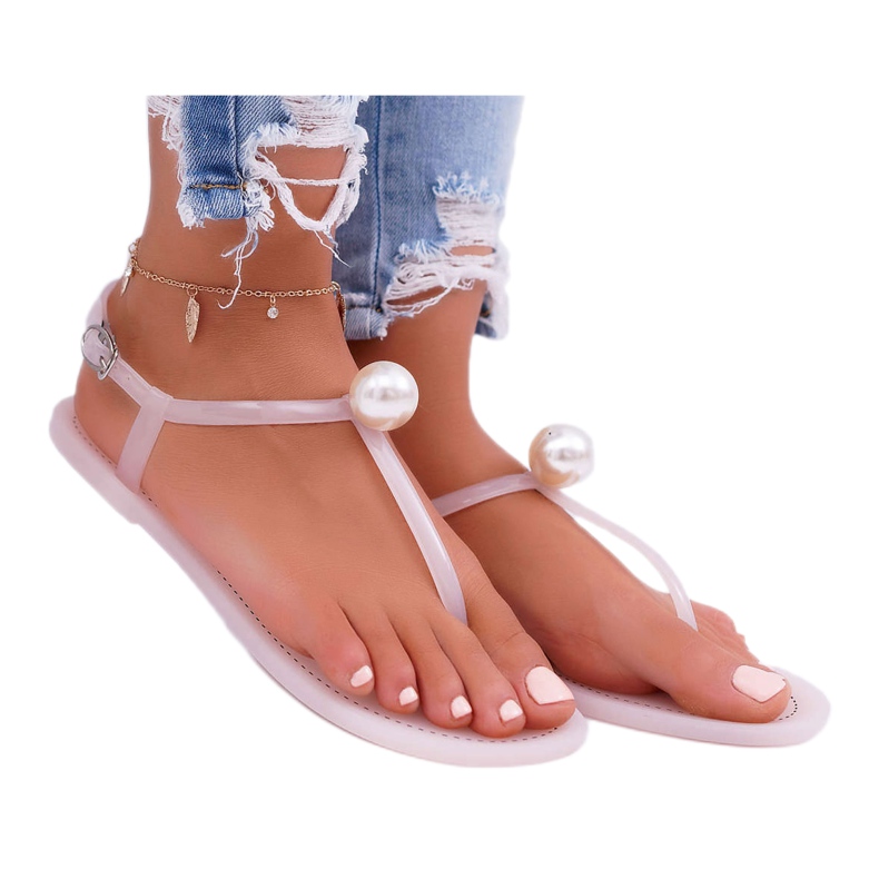 LU BOO Sandales pour femmes Tongs Meliski avec perle rose Contiro 3