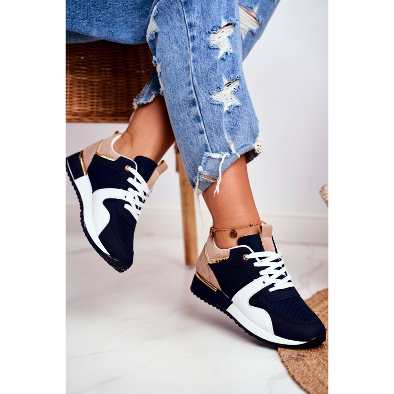 EVE Chaussures Sport Femme Bleu Marine Golden Clementine Elements blanche d'or 2