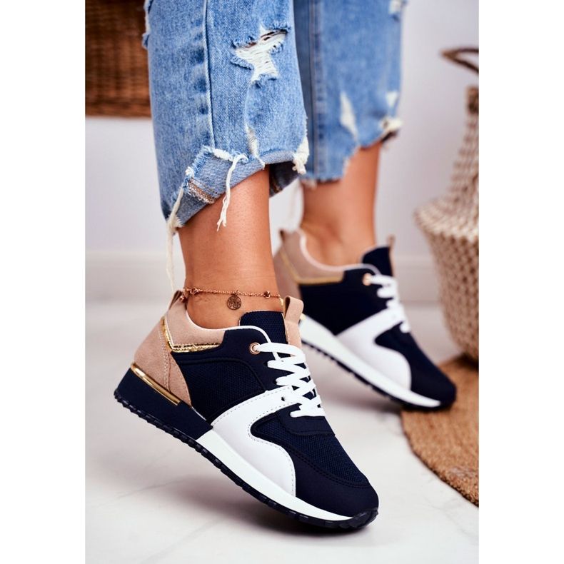 EVE Chaussures Sport Femme Bleu Marine Golden Clementine Elements blanche d'or 1