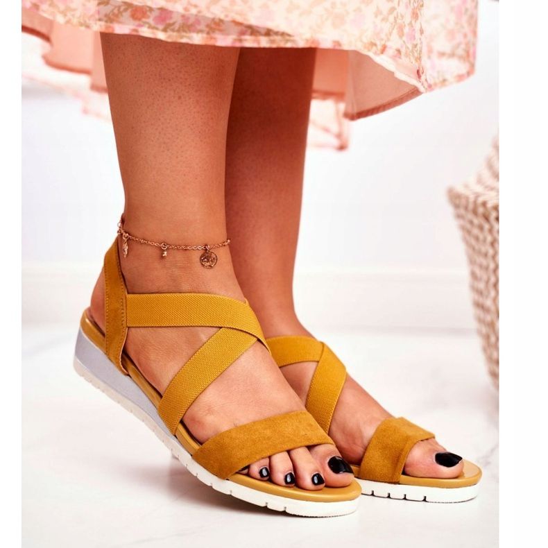 PS1 Sandales pour femmes sur compensées jaunes à enfiler Harper 1