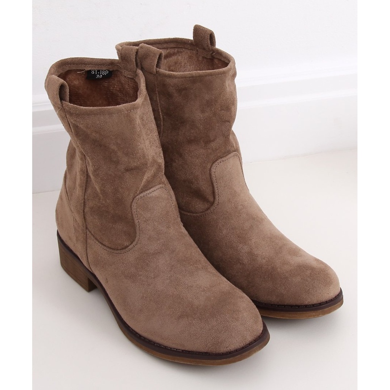 Boots femme daim beige foncé ST-18P Kaki brun 2