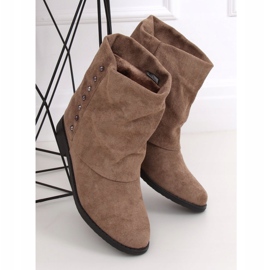 Boots sur talon compensé beige caché ST-03P Kaki brun 1