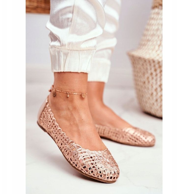 Lu Boo Ballerines Femme Or Rose Ajouré Tressé Carry 1 Lu Boo Ballerines Femme Or Rose Ajouré Tressé Carry 1