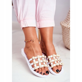 LU BOO Chaussons Caoutchouc Femme Blanc Perles Estelle 2
