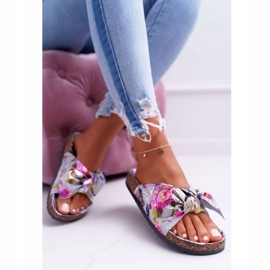 PS1 Chaussons pour femmes gris sur fleurs de liège Wendy's Bow rose 1 PS1 Chaussons pour femmes gris sur fleurs de liège Wendy's Bow rose 1