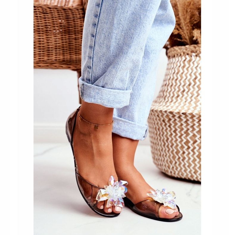 Ballerines Caoutchouc Cristaux Meliski Noir Clare 1