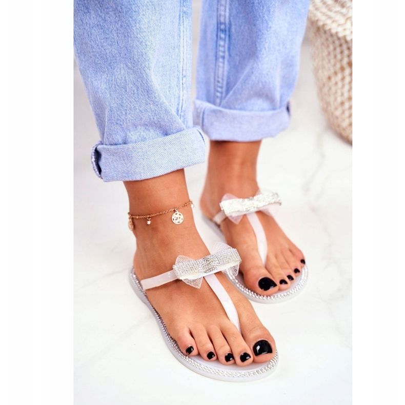 LU BOO Pantoufles En Caoutchouc Pour Femmes Tongs Blanches Strass Lou 1