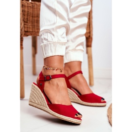 Sandales pour femmes sur un coin tressé Big Star Red DD274A213 rouge 1