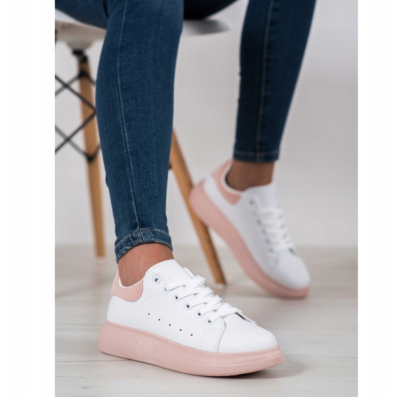 SHELOVET Sneakers sur une plate-forme de poudre blanche rose 2