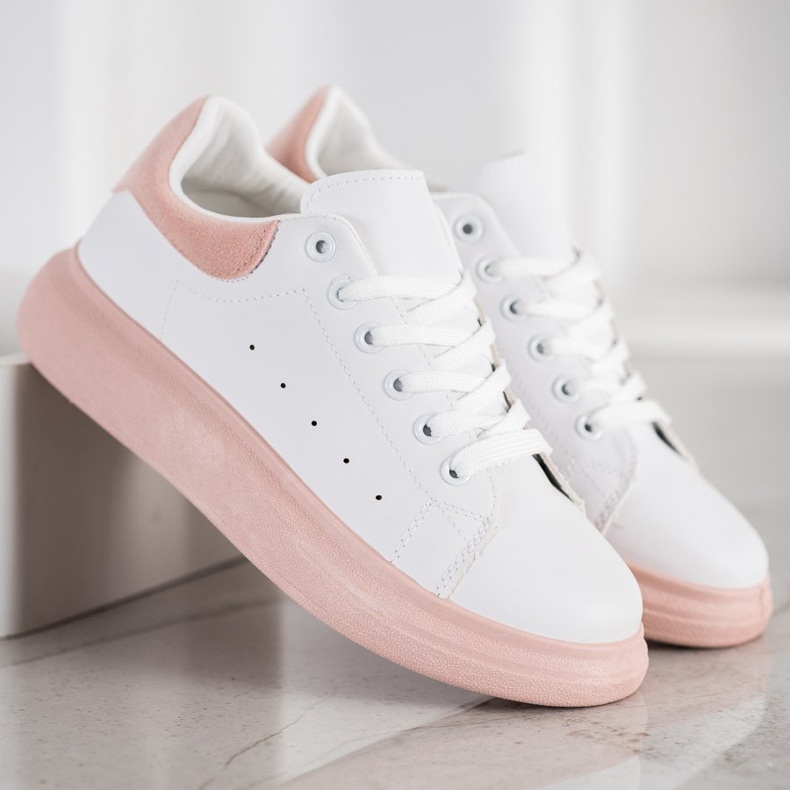 SHELOVET Sneakers sur une plate-forme de poudre blanche rose 1