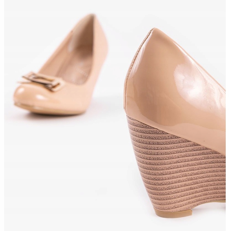 Escarpins compensés beiges à boucle 0089-3 brun 2