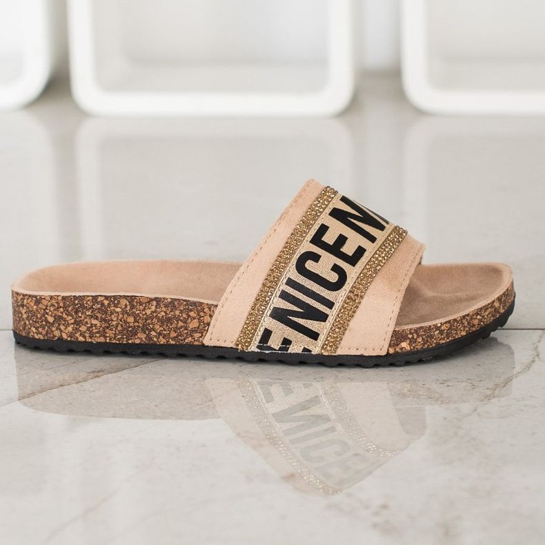 Evento Pantoufles Nice Cristaux beige 1