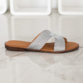 SHELOVET Pantoufles argentées élégantes gris 2