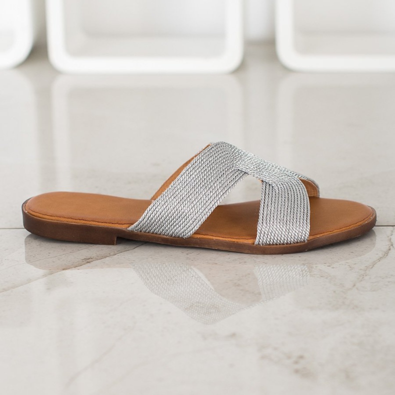 SHELOVET Pantoufles argentées élégantes gris 2