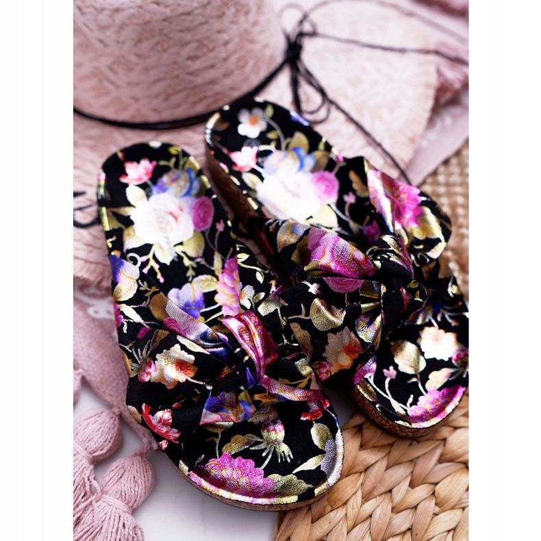 SEA Pantoufles noires pour femmes sur fleurs de liège Wendy's Bow le noir violet rose d'or 3