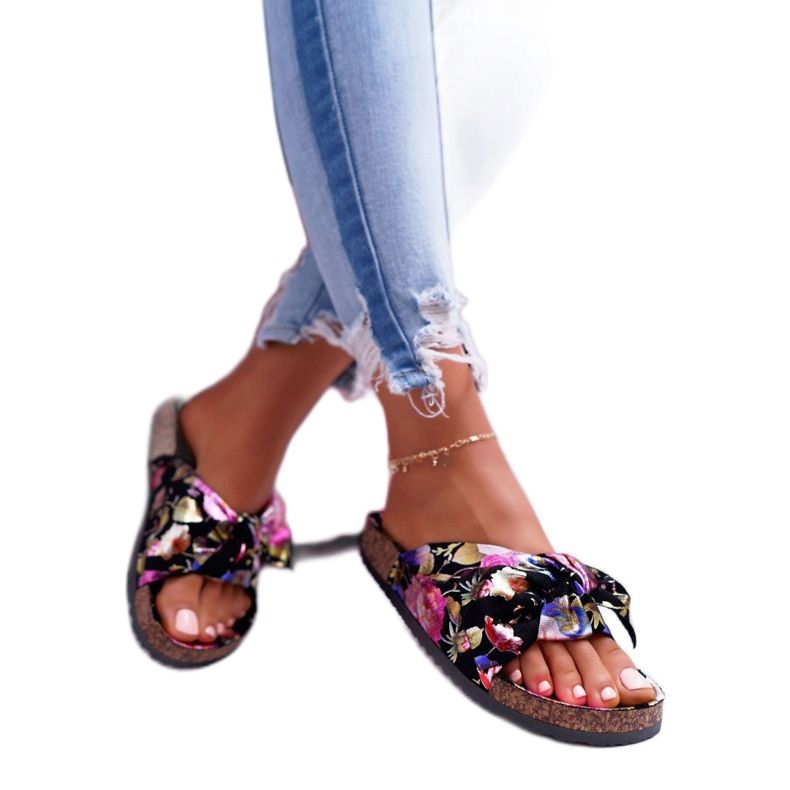 SEA Pantoufles noires pour femmes sur fleurs de liège Wendy's Bow le noir violet rose d'or 2