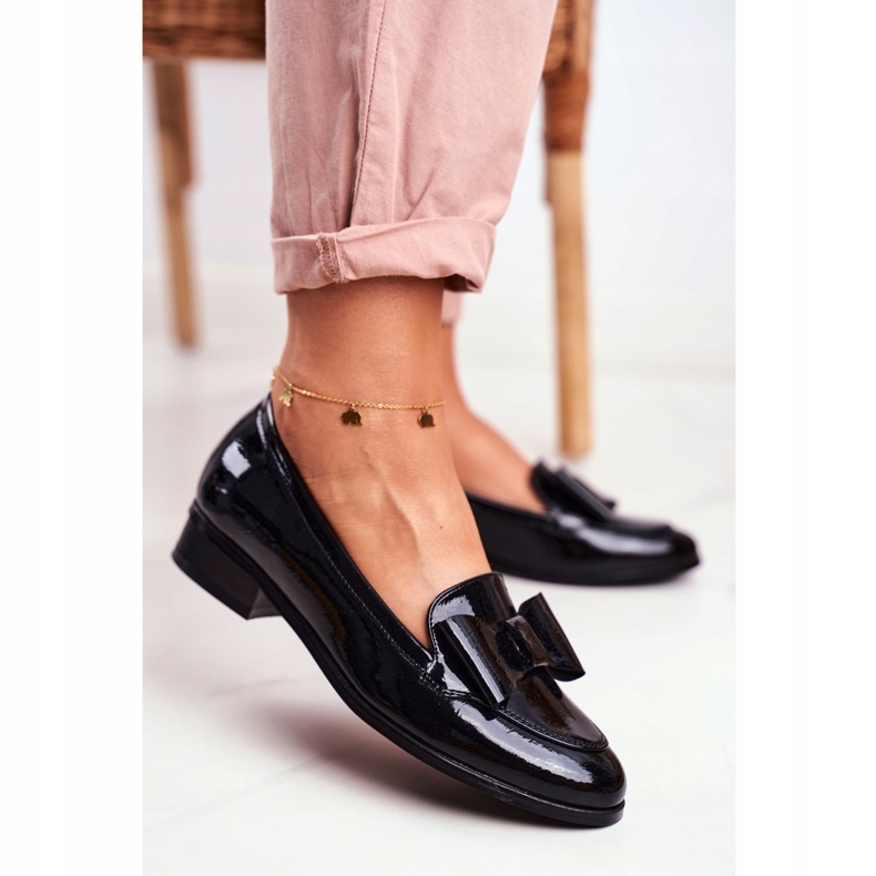 Vinceza Mocassins Femme Noeud Laqué Noir Trixi 2