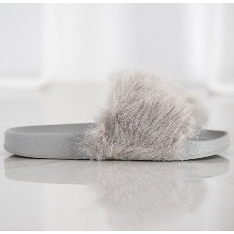 SHELOVET Pantoufles En Caoutchouc Avec Fourrure gris 1