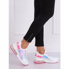Chaussures de sport femme blanches F-3336 BLANC / FUSHIA rose 2